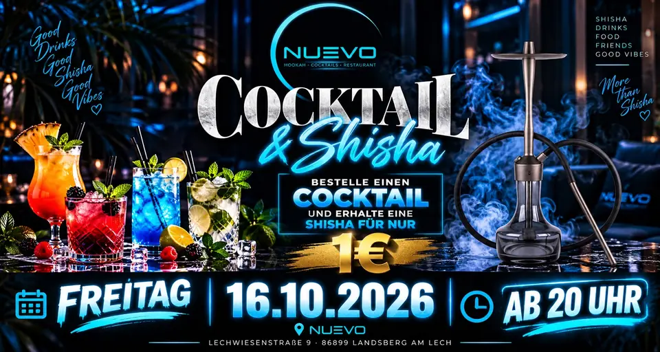 Flyer: Cocktail + Shisha für 1&nbsp;€, Freitag, 16. Oktober 2026